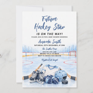 Future Hockey Star Baby Shower Blue Sports for boy Invitation