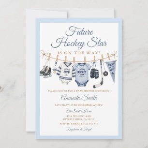 Future Hockey Star Baby Shower Blue Sports for boy Invitation