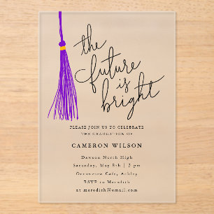 Future Is Bright Purple Tassel Graduation Party Acrylic Invitations
