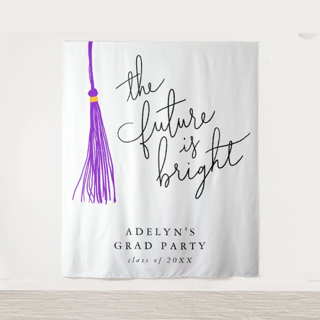Future Is Bright Purple Tassel Modern Tapestry (Front)