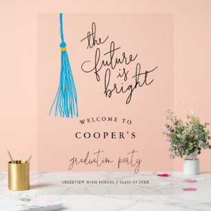 Future is Bright Sky Blue Tassel Grad Party Sign
