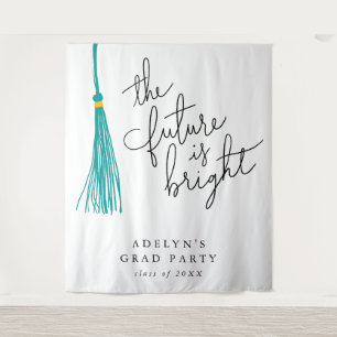 Future Is Bright Teal Tassel Modern Tapestry