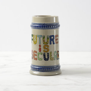 FUTURE IS SECULAR cartoon letters Beer Stein