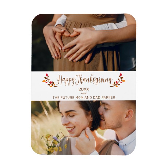 Future Mom Dad 2 custom Photos Happy Thanksgiving Magnet (Vertical)