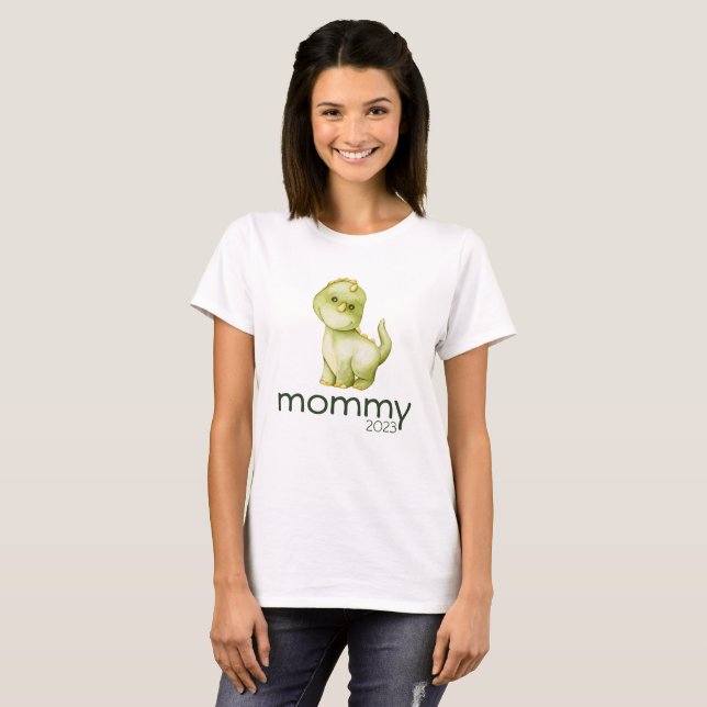 Future Mom to be Watercolor Green Dinosaur T-Shirt (Front Full)