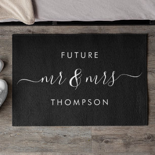 Future Mr and Mrs Hand Scripted Family Black Doormat