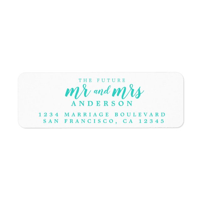 Future Mr Mme Turquoise Blue Script Retourner l'ad (Devant)