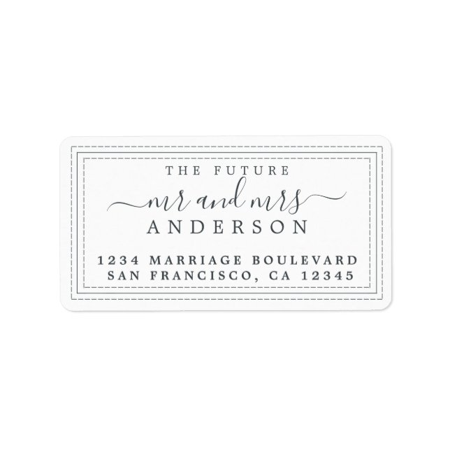 Future Mr Mrs Black White Wedding Return Address Label (Front)