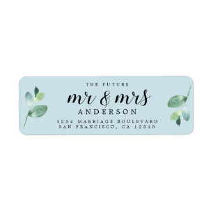 Future Mr Mrs Blue Foliage Wedding Return Address
