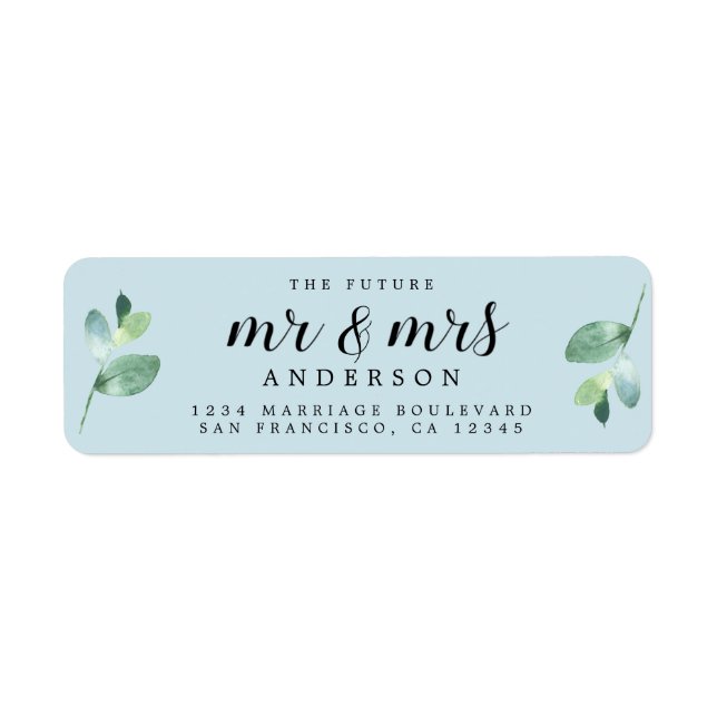 Future Mr Mrs Blue Foliage Wedding Return Address (Front)