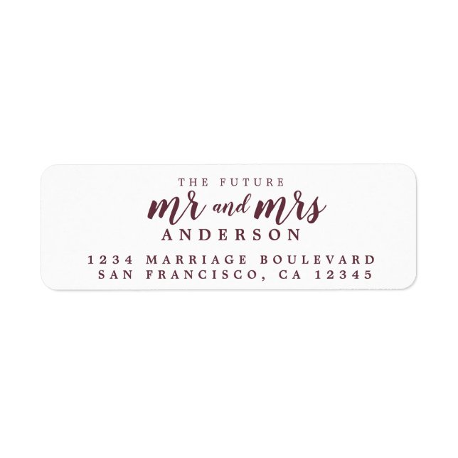 Future Mr Mrs Burgundy Script Return Address (Front)