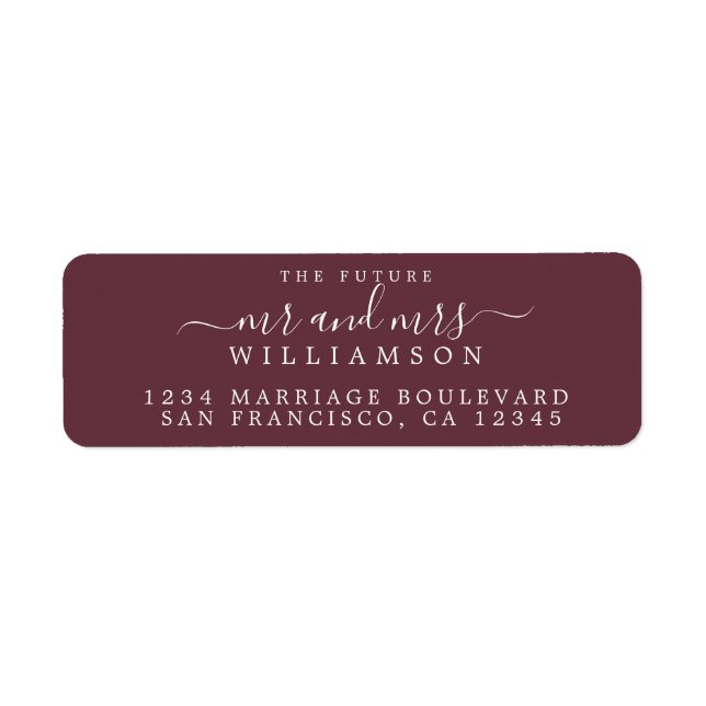 Future Mr Mrs Burgundy Wedding Return Address (Front)