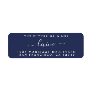 Future Mr Mrs Dark Blue Wedding Return Address