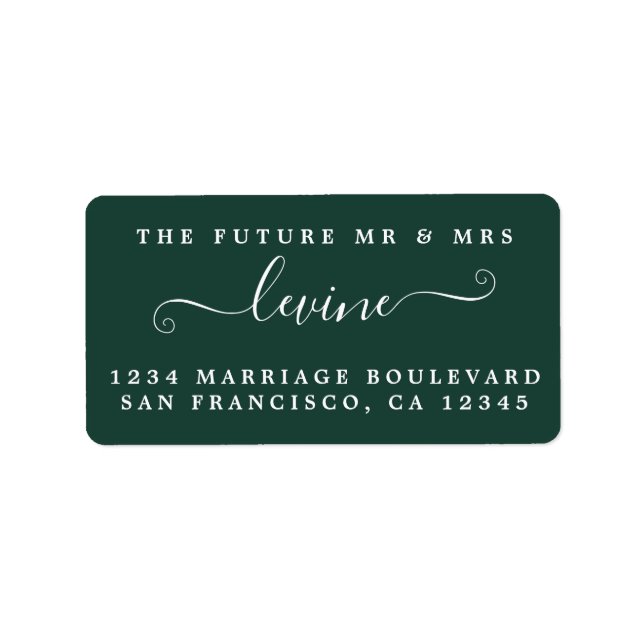 Future Mr Mrs Dark Green Wedding Return Address Label (Front)