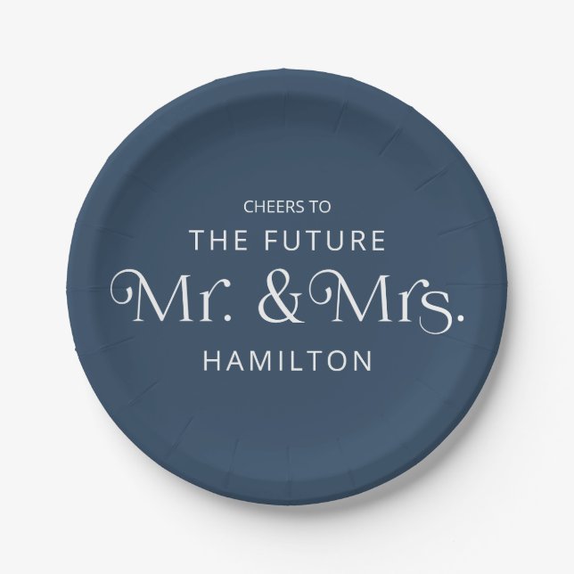 Future Mr & Mrs Engagement Party Blue Paper Plate (Front)