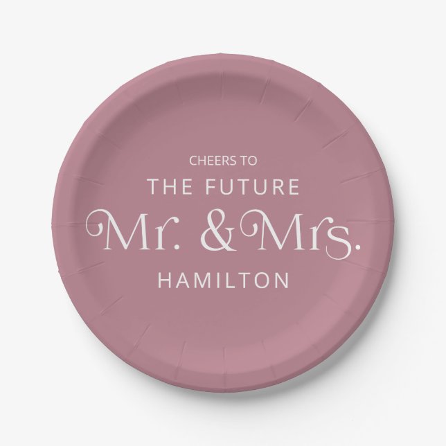 Future Mr & Mrs Engagement Party Dusty Pink Paper Plate (Front)