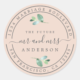 Future Mr Mrs Foliage Wedding Return Address Classic Round Sticker