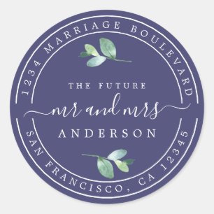 Future Mr Mrs Foliage Wedding Return Address Classic Round Sticker