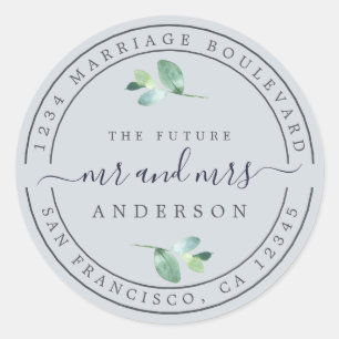 Future Mr Mrs Foliage Wedding Return Address Classic Round Sticker