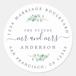 Future Mr Mrs Foliage Wedding Return Address Classic Round Sticker