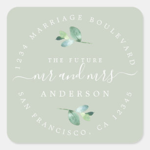 Future Mr Mrs Foliage Wedding Return Address Square Sticker