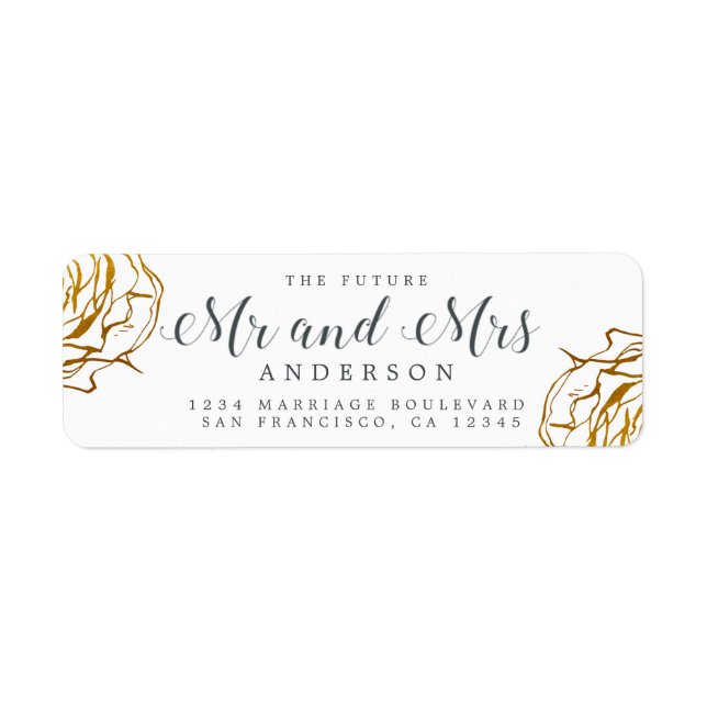 Future Mr Mrs Gold Floral Wedding Return Address (Front)