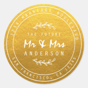 Future Mr Mrs Gold Wedding Return Address Classic  Classic Round Sticker
