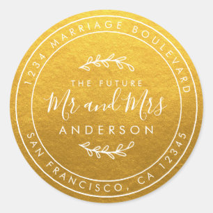Future Mr Mrs Gold Wedding Return Address Classic  Round Sticker
