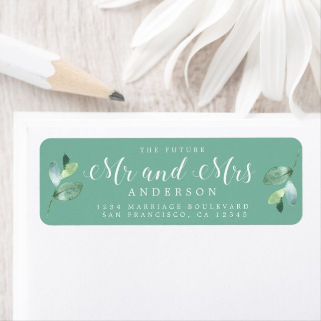 Future Mr Mrs Green Foliage Wedding Return Address (Insitu)