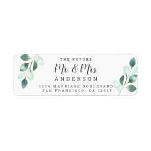Future Mr Mrs Green Foliage Wedding Return Address