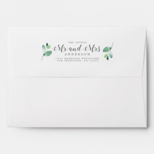 Future Mr Mrs Green Foliage Wedding Return Address Envelope