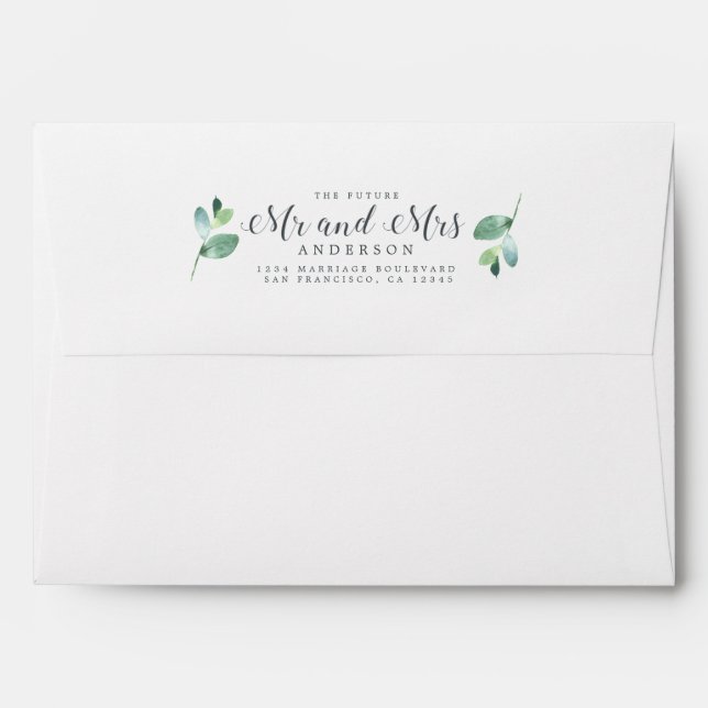Future Mr Mrs Green Foliage Wedding Return Address Envelope (Back (Top Flap))