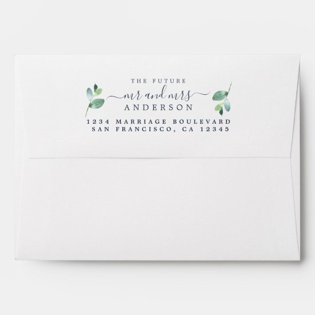 Future Mr Mrs Green Foliage Wedding Return Address Envelope (Back (Top Flap))