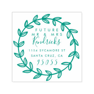 Future Mr & Mrs Hand Drawn Wreath Return Address Self-inking Stamp