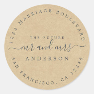 Future Mr Mrs Kraft Paper Wedding Return Address Classic Round Sticker