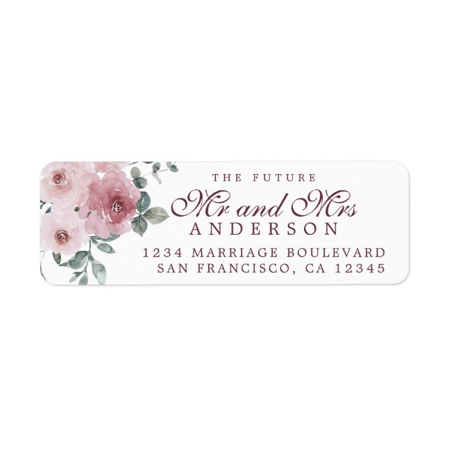 Future Mr Mrs Pink Burgundy Floral Return Addres (Front)