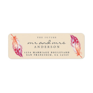 Future Mr Mrs Pink Feather Wedding Return Address