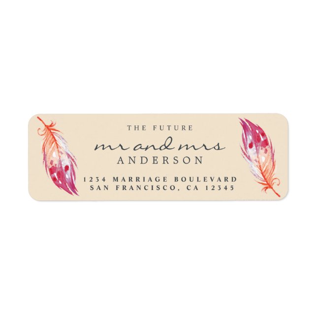 Future Mr Mrs Pink Feather Wedding Return Address (Front)