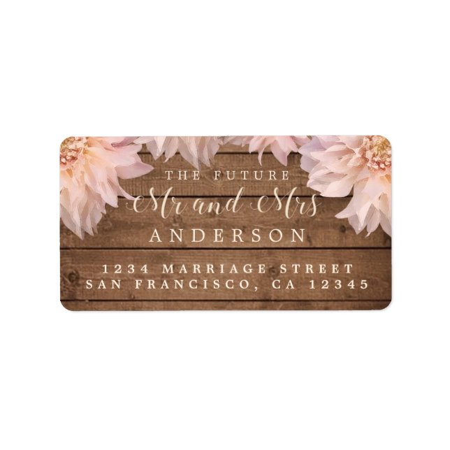 Future Mr Mrs Pink Floral Wood Wedding Address Lab Label (Front)