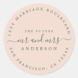 Future Mr Mrs Pink Wedding Return Address Classic Round Sticker