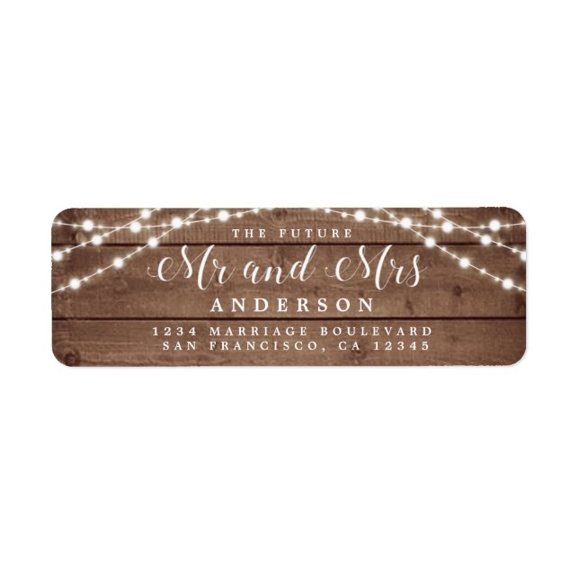 Future Mr Mrs Rustic Lights Wedding Return Address (Front)