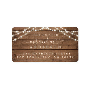 Future Mr Mrs Rustic Wood Lights Wedding Address Label