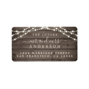 Future Mr Mrs Rustic Wood Lights Wedding Address Label