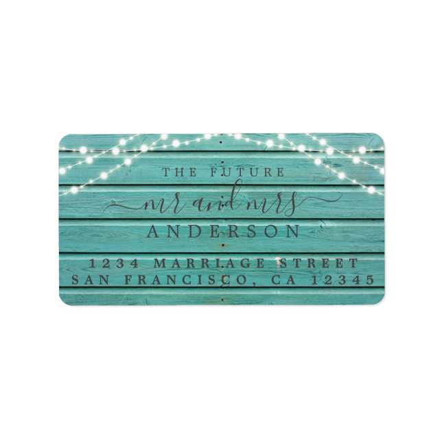 Future Mr Mrs Rustic Wood Lights Wedding Address Label (Front)