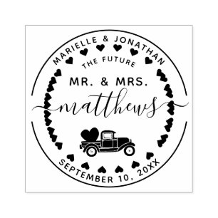 Future Mr. & Mrs Save the Date Vintage Truck 8 Rubber Stamp
