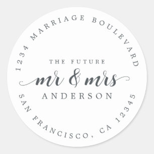 Future Mr Mrs Script Black White Return Address Classic Round Sticker