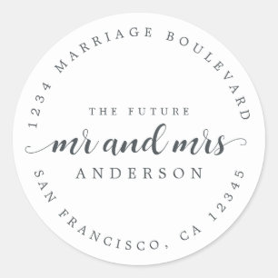 Future Mr Mrs Script Black White Return Address Classic Round Sticker