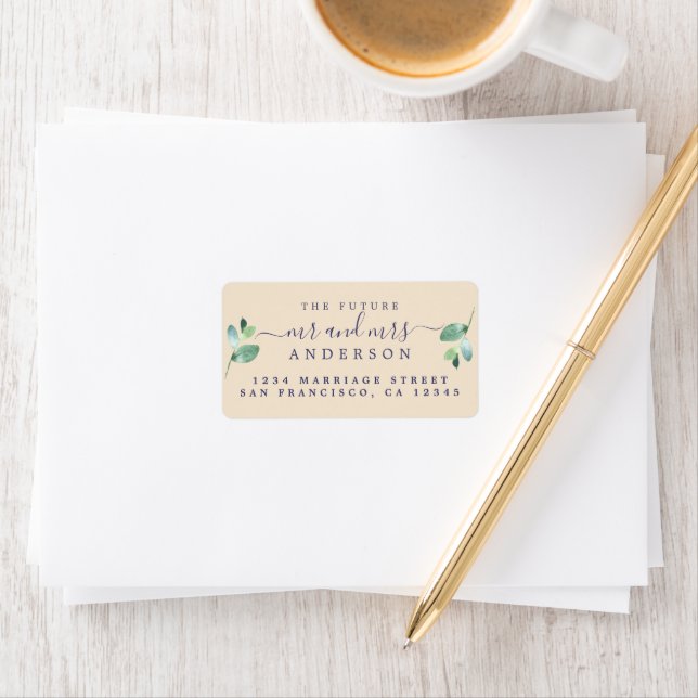 Future Mr Mrs Script Green Foliage Wedding Address Label (Insitu)