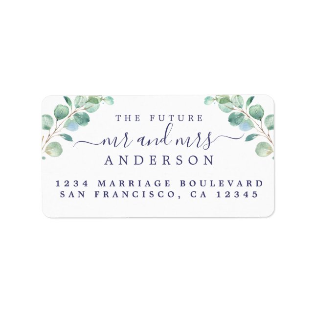 Future Mr Mrs Script Green Foliage Wedding Address Label (Front)