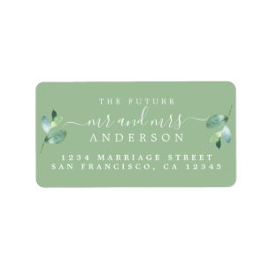 Future Mr Mrs Script Green Foliage Wedding Address Label